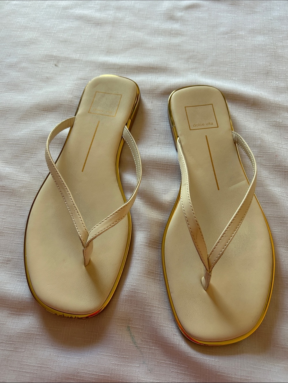 Dolce Vita Cream Flip-Flop Sandals with Gold-Trim Sole